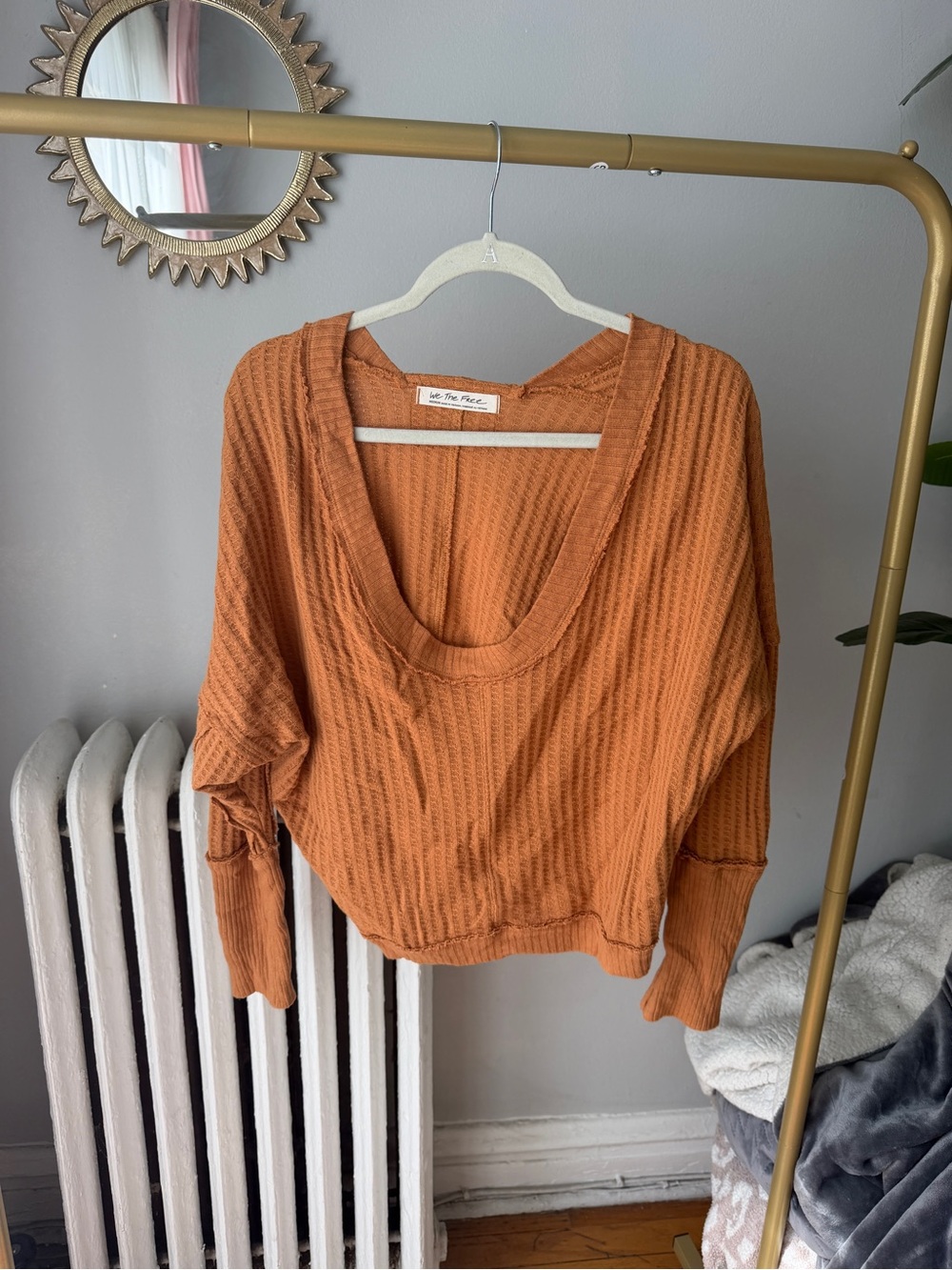 We The Free Waffle Knit Scoop Neck Tunic in Rust Orange